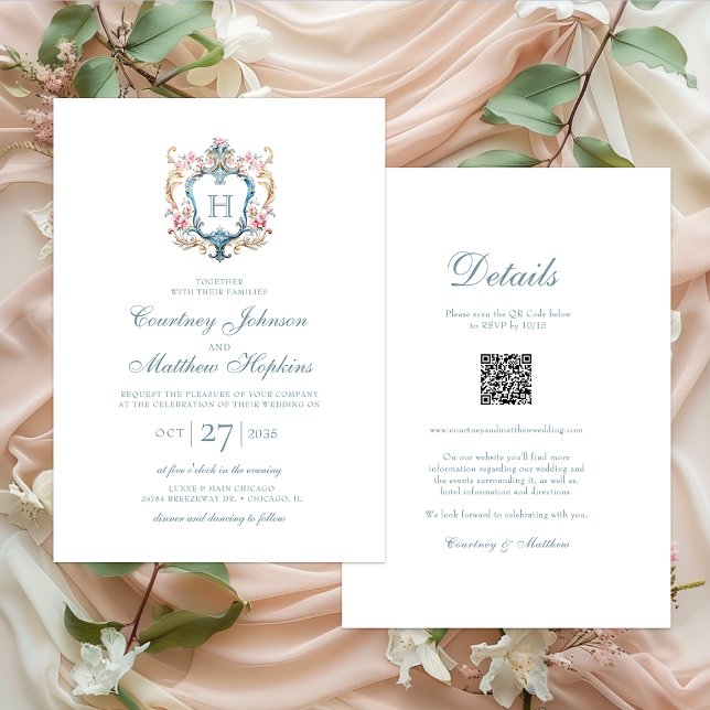 Faire-part de mariage tout-en-un avec monogramme f (Créateur téléchargé)