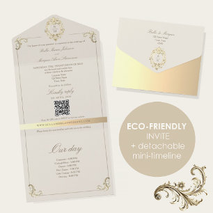 Faire-part de mariage tout-en-un Baroque Or + Time