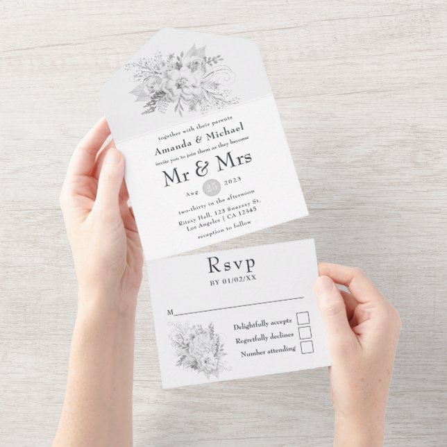 Faire-part de mariage tout-en-un Blanc (Déchirure)
