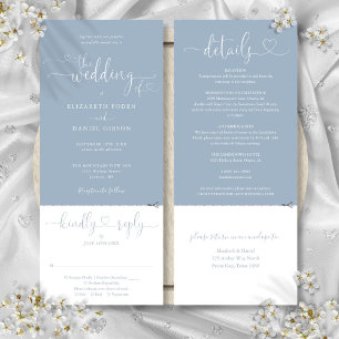 Faire-part de mariage tout-en-un bleu poussiéreux