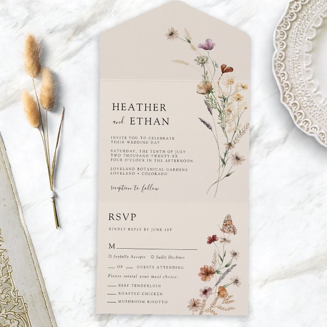 Faire-Part de Mariage Tout en Un Bohème (Boho All in One Wedding Invite
)
