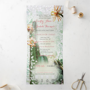 Faire-part de mariage tout-en-un cactus plié en tr