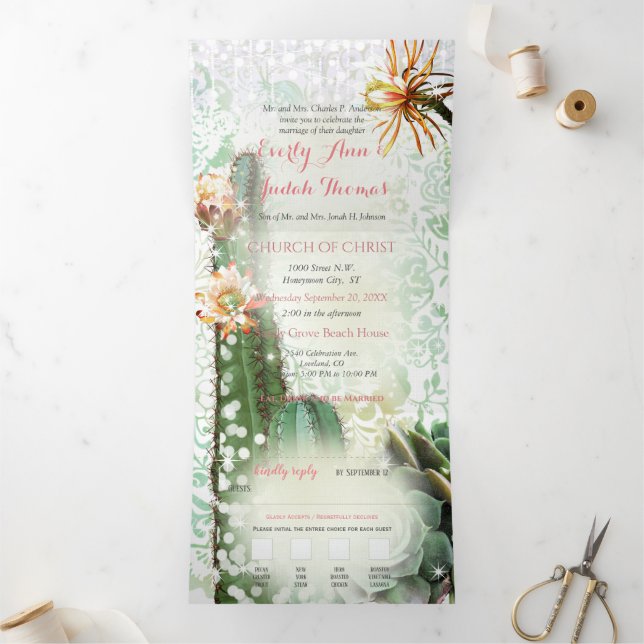 Faire-part de mariage tout-en-un cactus succulente (Intérieur)