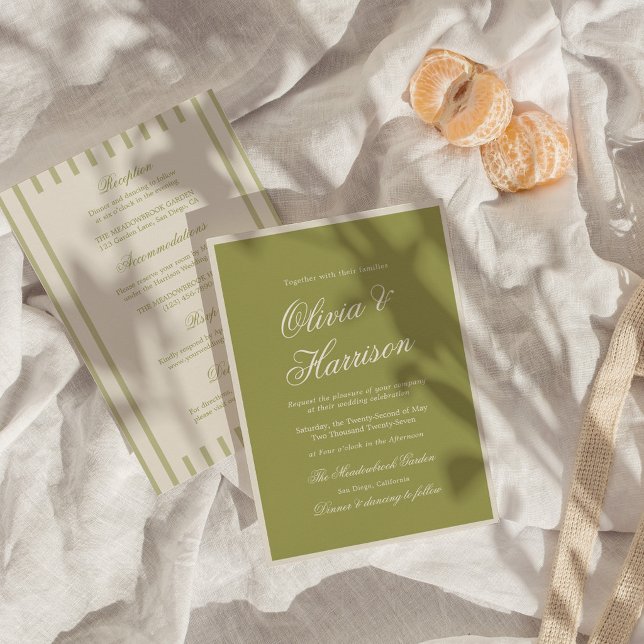 Faire-Part de Mariage Tout en Un Calligraphie Vert (Créateur téléchargé)