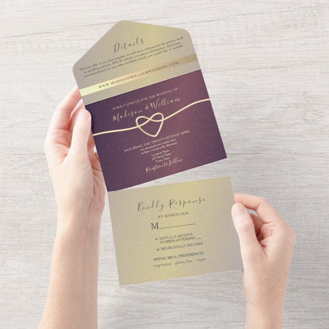 Faire-part de mariage tout-en-un calligraphie viol (Déchirure)