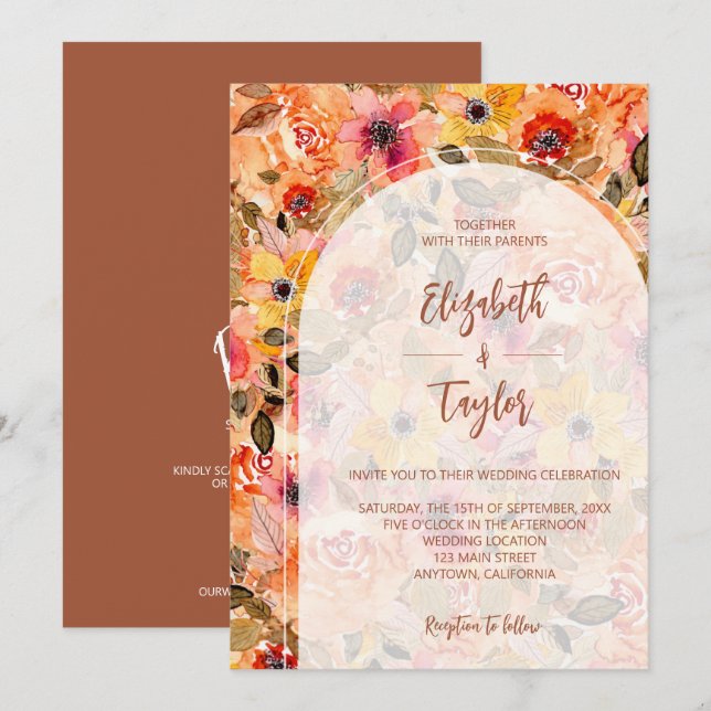 Faire-part de mariage tout en un Collage Floral d' (Devant / Derrière)