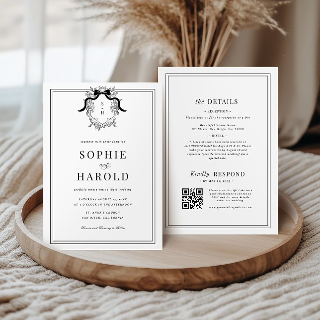 Faire-Part de Mariage Tout en Un Crest Coquette Bo (Créateur téléchargé)