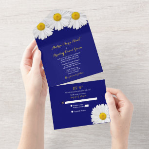 Faire-part de mariage tout-en-un 'Dalia bleu marin