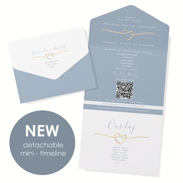 Faire-part de mariage tout-en-un Dusty Blue Timeli (Créateur téléchargé)