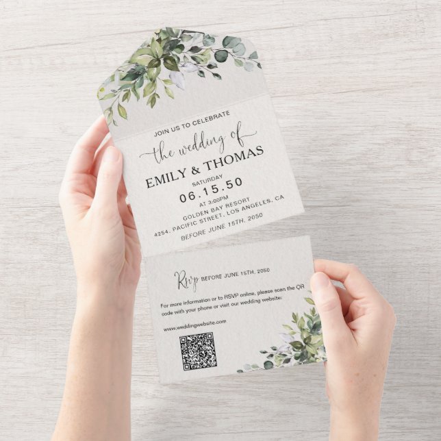 Faire-Part de Mariage Tout en Un Eucalyptus (Déchirure)