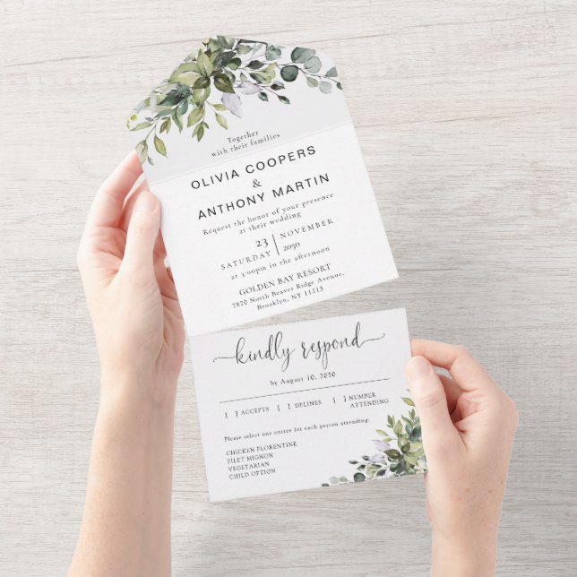 Faire-Part de Mariage Tout en Un Eucalyptus (Déchirure)