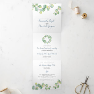 Faire-Part de Mariage Tout en Un Eucalyptus Rustiq