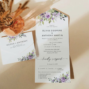 Faire-part de Mariage Tout en Un Fleur Romantique