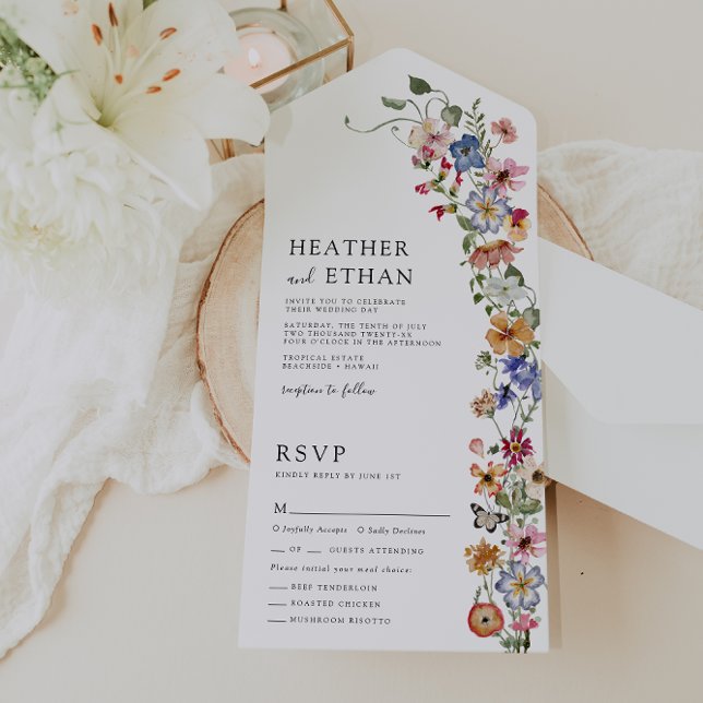 Faire-Part de Mariage Tout en Un Floral (Colorful Floral All in One Wedding Invite with Butterfly by Painted Paperie
)