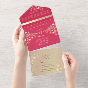 Faire-part de mariage tout-en-un floral magenta