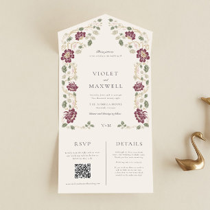 Faire-part de mariage tout-en-un floral or et Bour