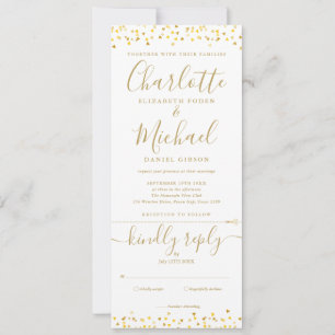 Faire-Part de Mariage Tout-en-un Gold Hearts Confe