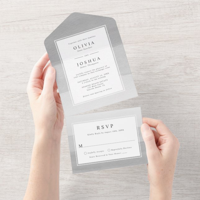 Faire-part de mariage tout-en-un gris moderne (Déchirure)