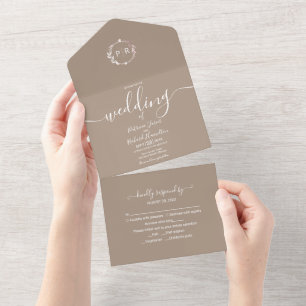 Faire-part de mariage tout-en-un Grullo monogrammé