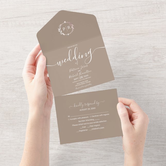 Faire-part de mariage tout-en-un Grullo monogrammé (Déchirure)