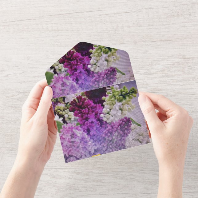 faire-part de mariage tout en un lilas blanc viole (Ouverture)