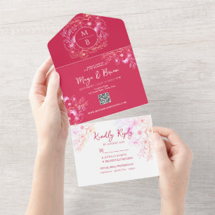 Faire-part de mariage tout-en-un Magenta Floral