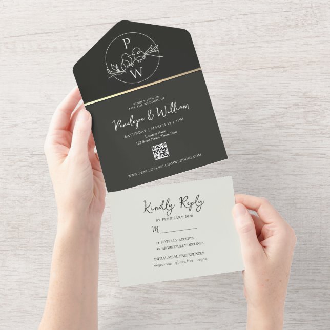 Faire-part de mariage tout-en-un noir et blanc à m (Déchirure)