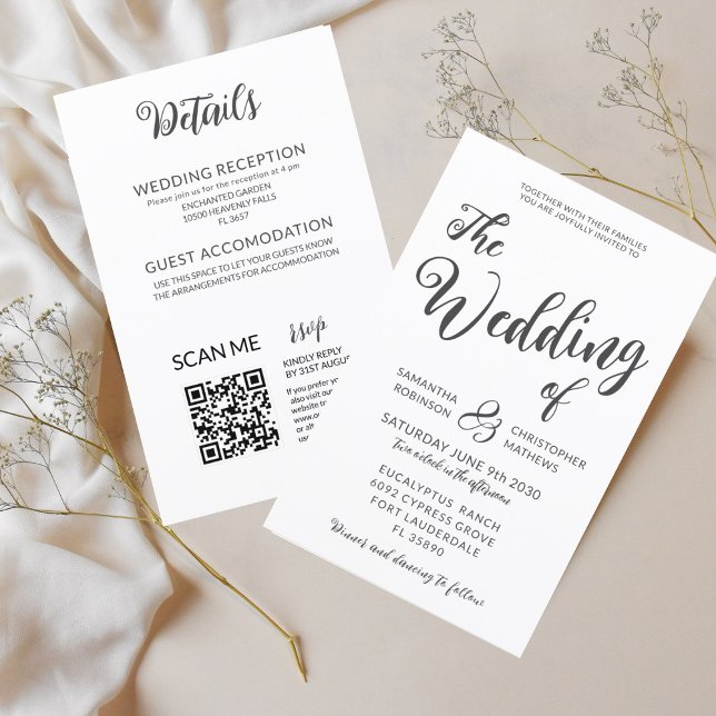 Faire-part de mariage tout en un noir et blanc Bud (Créateur téléchargé)