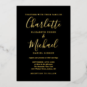 Faire-Part de Mariage Tout en Un Noir Or Signature