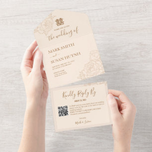 Faire-part de mariage tout-en-un Paeonia élégante 