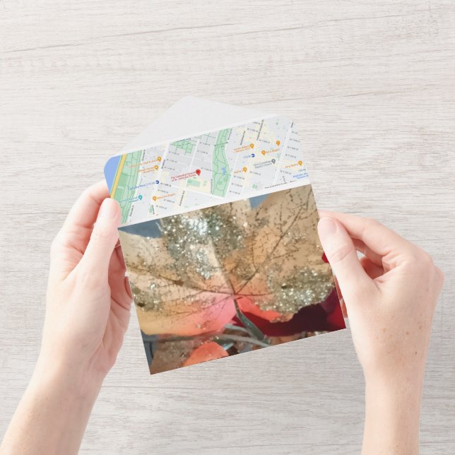 Faire-Part de Mariage Tout en Un Photo Feuille d'O (Ouverture)