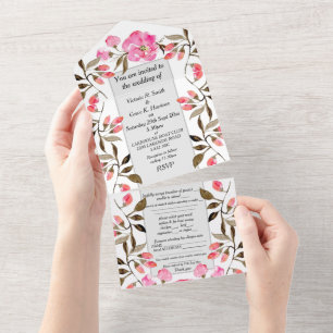 Faire-part de mariage tout-en-un - Rose florale ro