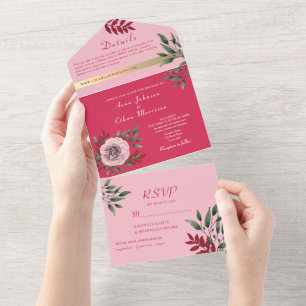 Faire-part de mariage tout-en-un Rose Magenta + Ph