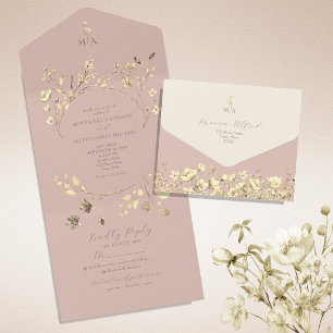 Faire-part de mariage tout-en-un rose romantique