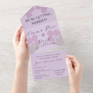 Faire-part de mariage tout-en-un Tulipes Roses Élé