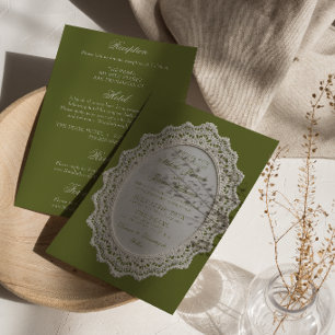 Faire-Part de Mariage Tout en Un Vert Olive Vintag