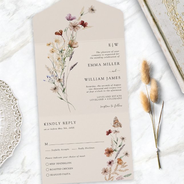 Faire-part de mariage tout-en-un Wildflower (Wildflower All in One Wedding Invite
)
