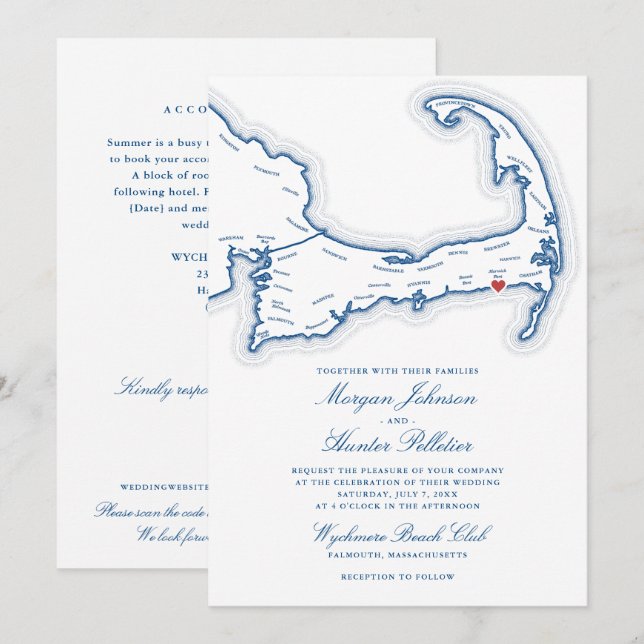 Faire-part de mariage tout-en-un Wychmere Beach Cl (Devant / Derrière)