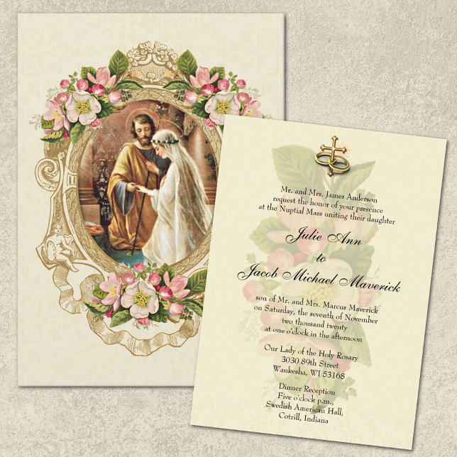 Faire-part de mariage traditionnel catholique (Espousal/Betrothal of Mary and Joseph with Cherry Blossoms)
