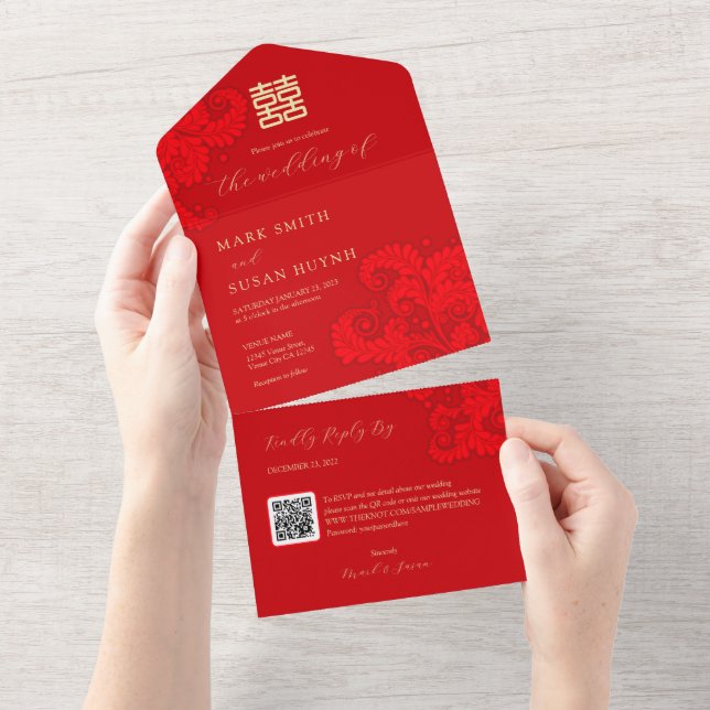 Faire-Part de Mariage Traditionnel Chinois Tout-en (Déchirure)