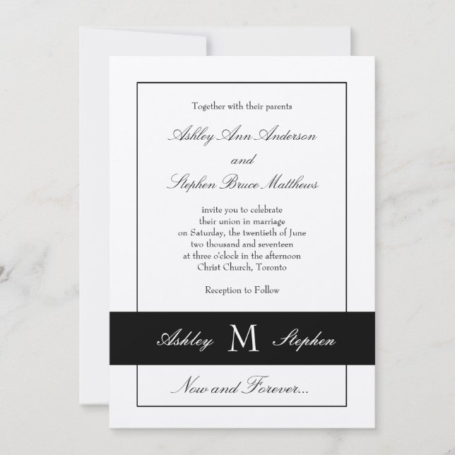 Faire-part de mariage traditionnelle noire| Monogr (Devant)