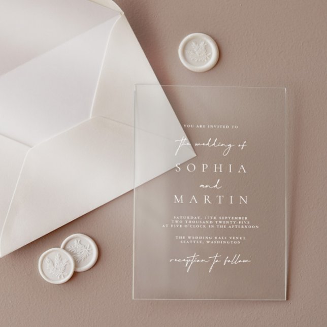 Faire-part de mariage transparent en acrylique mod (Modern Acrylic Transparent Wedding Invitation)
