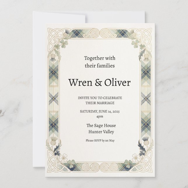 Faire-part de mariage trèfle chardon irlandais éco (Devant)