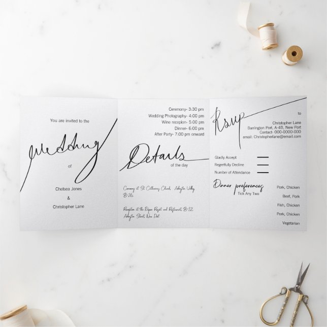 Faire-part de mariage triplé élégant personnalisé (Intérieur)