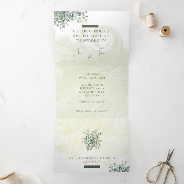 Faire-part de mariage triplé personnalisable (Intérieur)