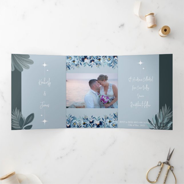 Faire-part de mariage triplé personnalisable (Intérieur)