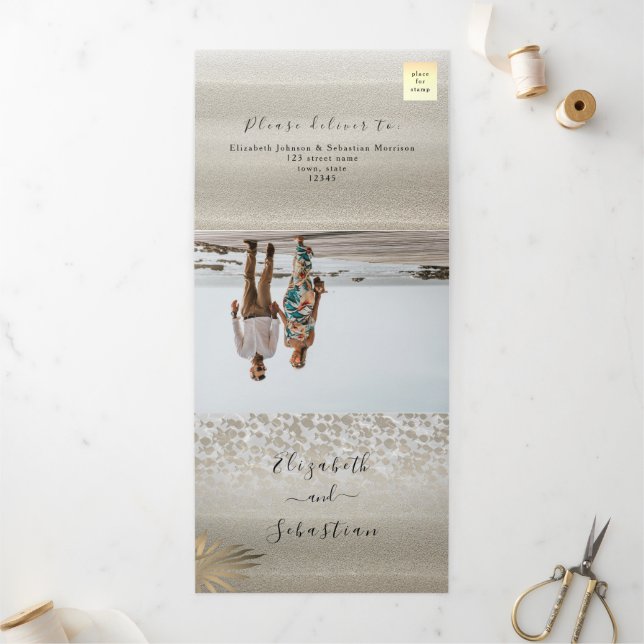 Faire-Part de Mariage Triptyque Photo de Plage (Extérieur)