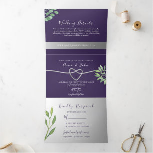 Faire-part de mariage triptyque photo violet
