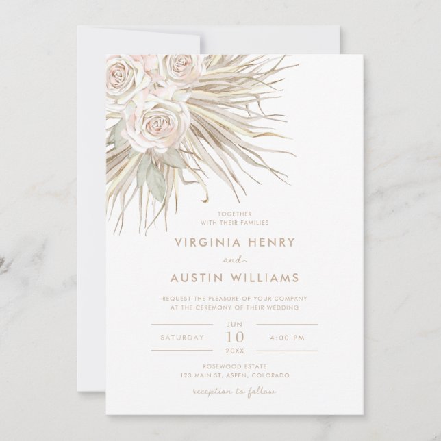 Faire-part de mariage tropical à l'aquarelle Boho (Devant)