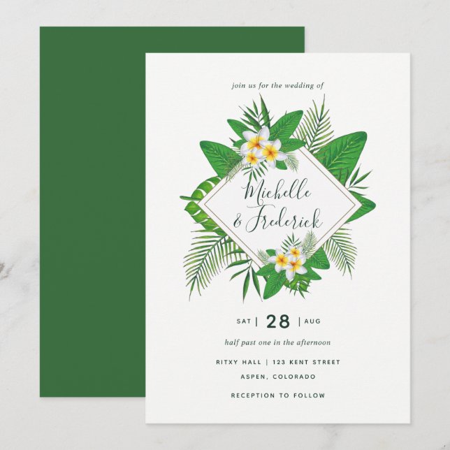 Faire-part de mariage tropical à l'aquarelle sur l (Devant / Derrière)